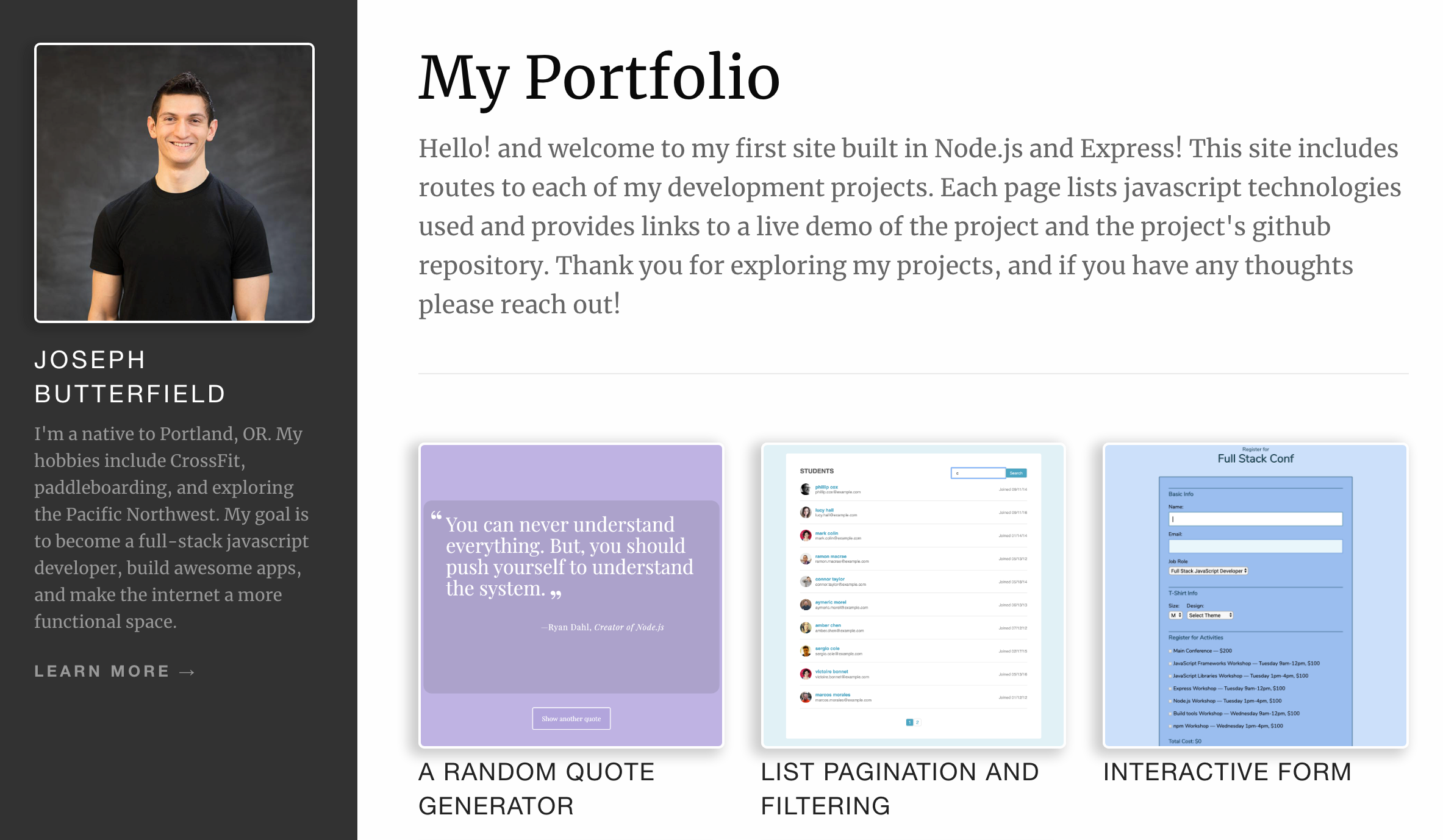 A simple portfolio site I built with Node.js and Express and the Pug templating engine.